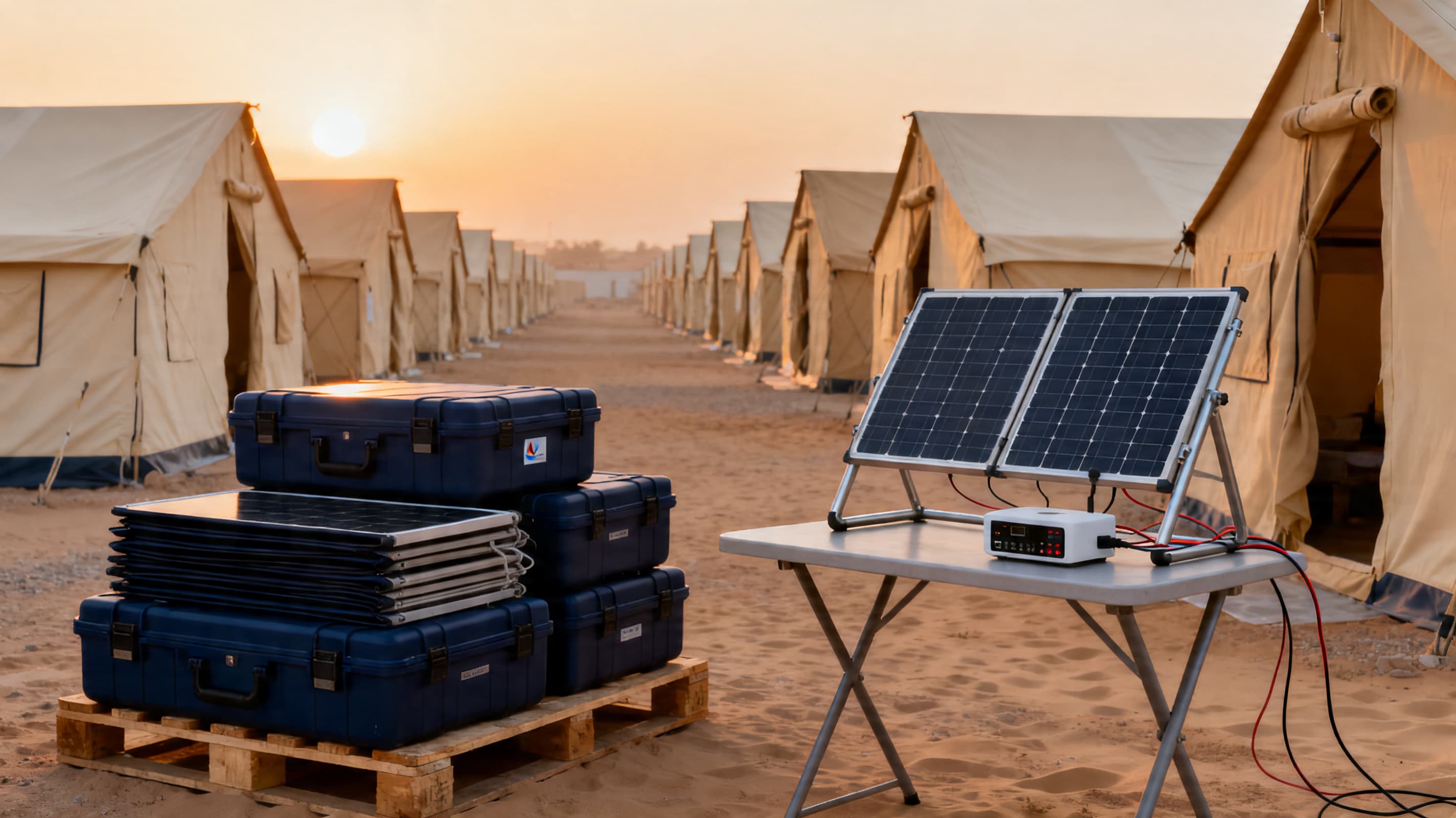 Humanitarian & Camps — Energy infrastructure that air-freights to the field.