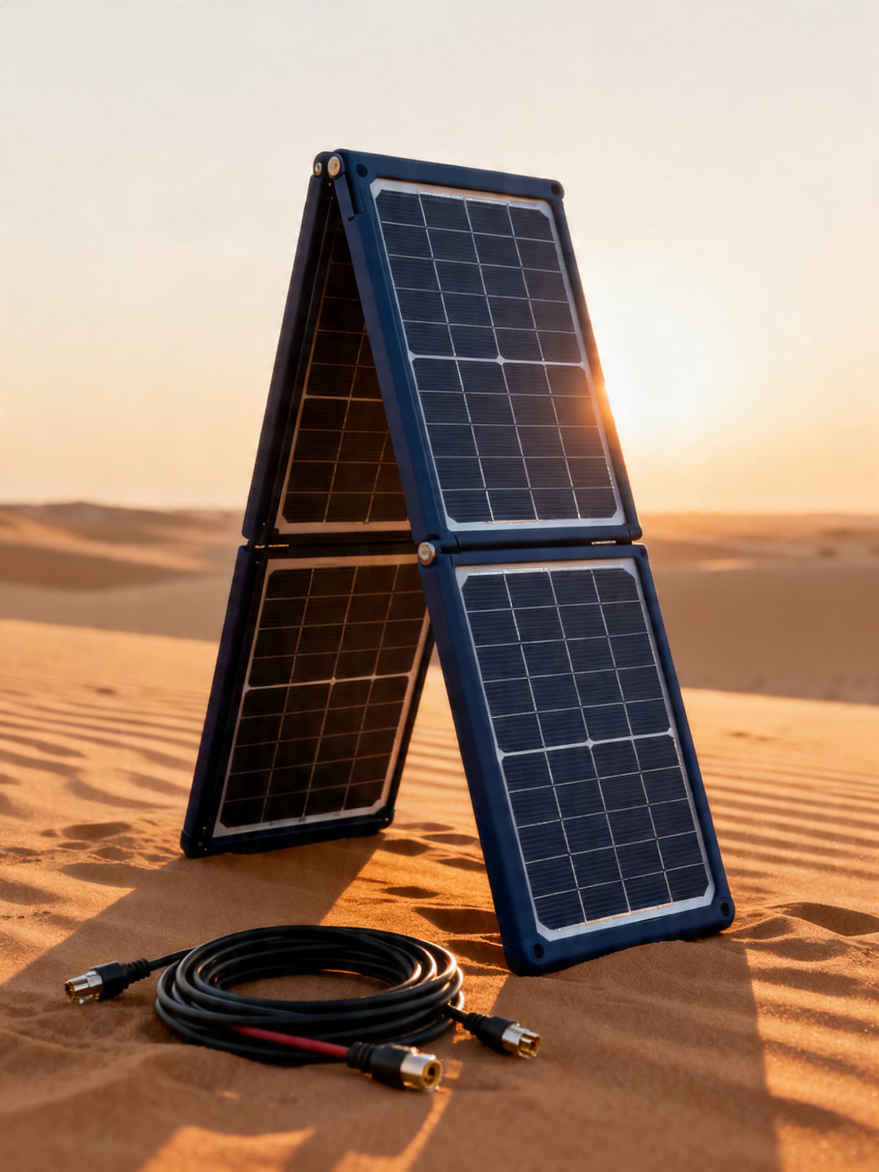 Nuria Solar Folding Panel — Lightweight foldable monocrystalline panels, sized for kits and ready for parcel air-freight.