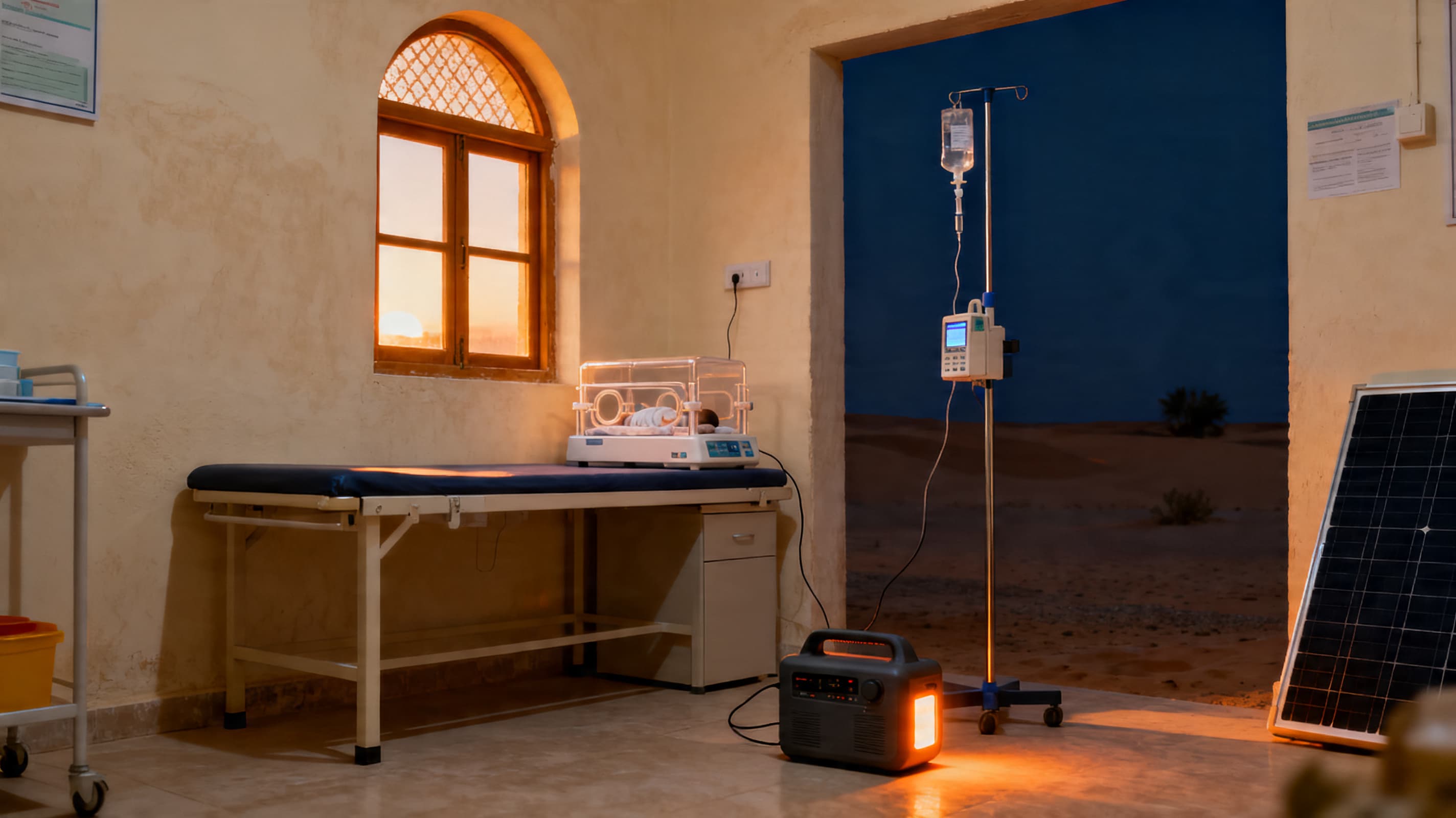Sirius Portable Power Station deployed in a real Middle East scenario — 1–3 kWh of silent, solar-rechargeable backup power for clinics, camps and homes.